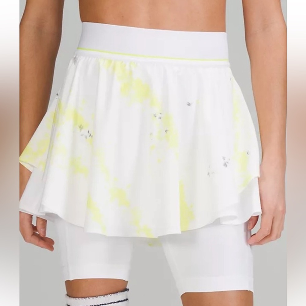 Lululemon Court Rival HR Skirt Extended Liner Cross Court Wash Lemon White Sz 4